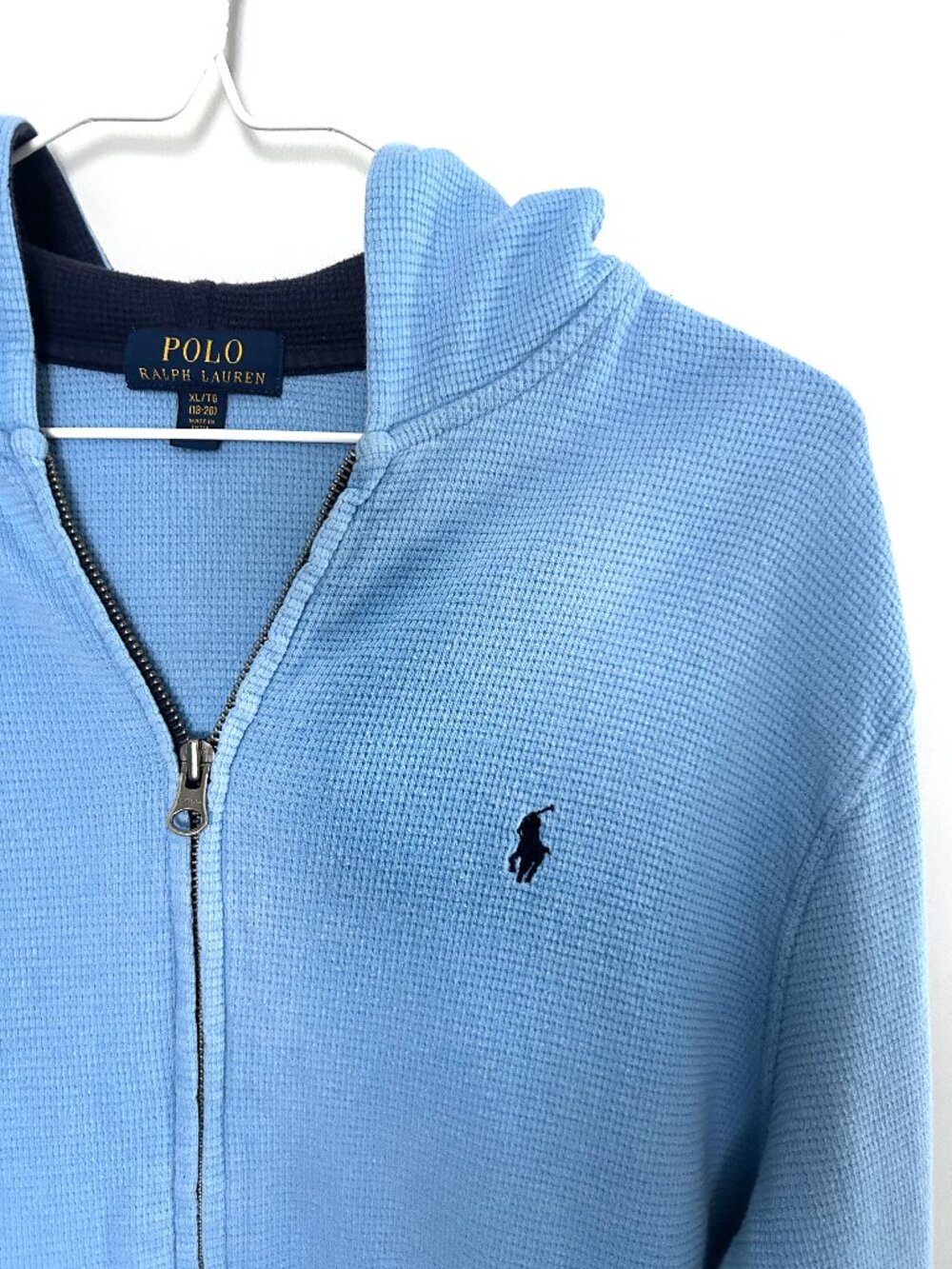 Polo Ralph Lauren Waffle Knit Full Zip Hoodie Women’s XL Blue Preppy Coastal